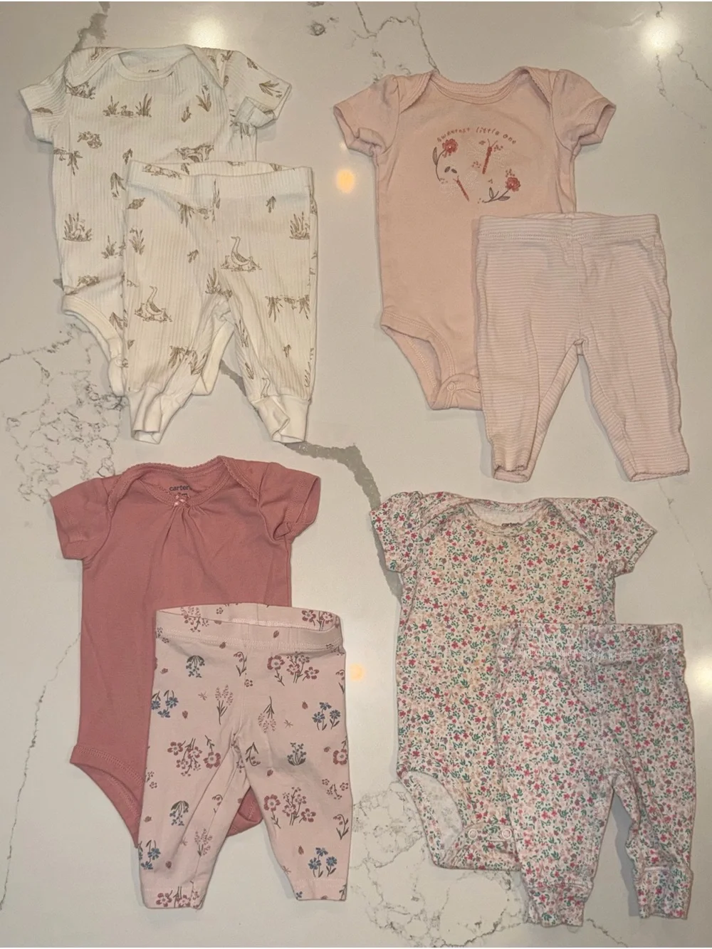 Carter's 0-3 Month Baby Girls Matching Onesies